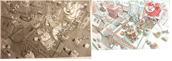 Croquis de la carte de Noel de Gextech  2007, les personnages ont t dessin par Pablo Martin Herrera